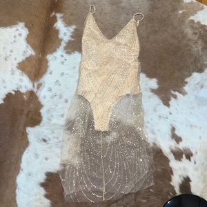 Gold Sequin See-Through Dress